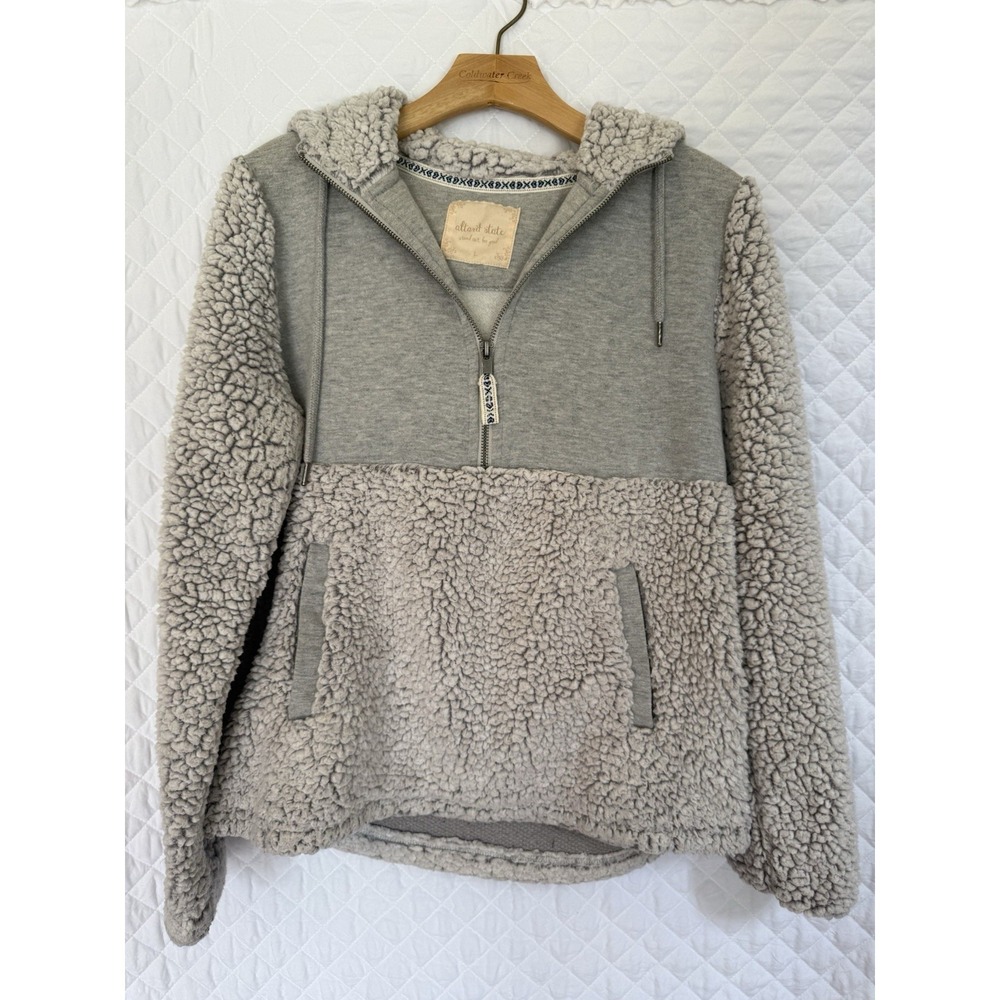 Altar'd State Sherpa Fleece Quarter-Zip Hoodie Gray Mixed Media Women's Large - Picture 4 of 13